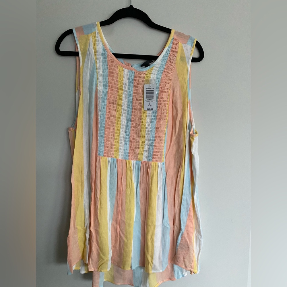 Multi Bold Stripe Gauze Smocked Tank